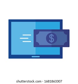dólar billete con tableta Pago en línea estilo plano icono ilustración vectorial diseño