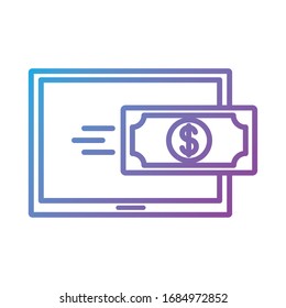 dólar billete con tableta Pago en línea estilo degradado icono ilustración vectorial diseño