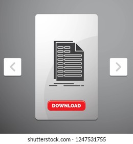 Bill, excel, file, invoice, statement Glyph Icon in Carousal Pagination Slider Design & Red Download Button