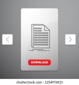 Bill, excel, file, invoice, statement Line Icon in Carousal Pagination Slider Design & Red Download Button