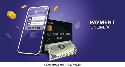 Bill of expenses is on mobile phone.Pay bills with mobile phone.Online shopping spending.Online shopping via smartphone.Bill payment flat isometric vector concept of mobile payment, shopping, banking.