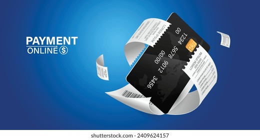 Bill of expenses is on mobile phone.Pay bills with mobile phone.Online shopping spending.Online shopping via smartphone.Bill payment flat isometric vector concept of mobile payment, shopping, banking.