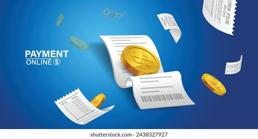Bill of expenses is on mobile phone.Pay bills with mobile phone.Online shopping spending.Online shopping via smartphone.Bill payment flat isometric vector concept of mobile payment, shopping, banking.