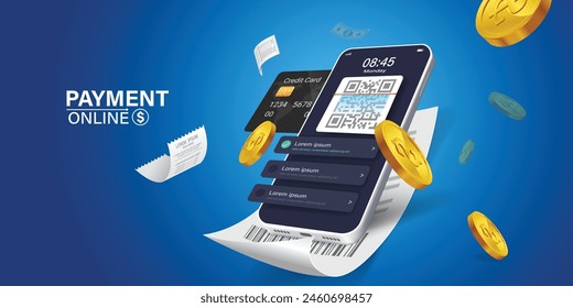 Bill of expenses is on mobile phone.Pay bills with mobile phone.Online shopping spending.Online shopping via smartphone.confirmation payment vector concept of mobile payment, shopping, banking.