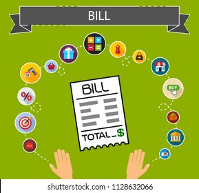 Bill flat icons concept. Vector illustration. Element template for design.