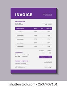 Bill form business invoice and Office bill Design, Professional Invoice Design Vector for Business and Corporate Use, Printable Business Invoice Template for Office, Creative invoice template vector.