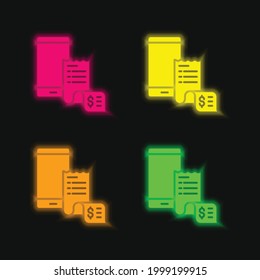 Bill four color glowing neon vector icon