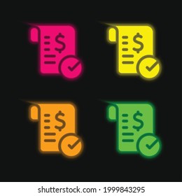 Bill four color glowing neon vector icon