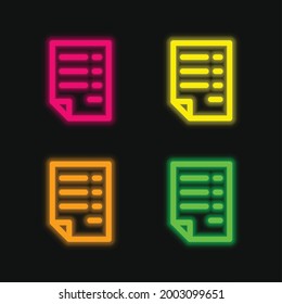 Bill four color glowing neon vector icon