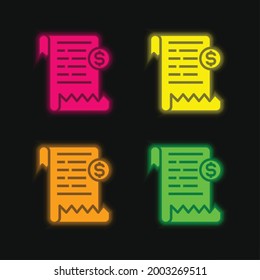 Bill four color glowing neon vector icon