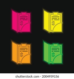 Bill four color glowing neon vector icon