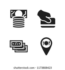 bill icon. 4 bill vector icons set. card payment, cash and restaurant pin icons for web and design about bill theme