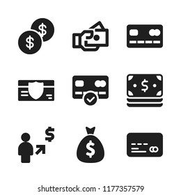 bill icon. 9 bill vector icons set. credit card, dollar and money bag icons for web and design about bill theme
