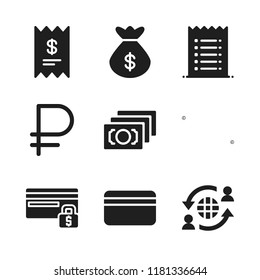 bill icon. 9 bill vector icons set. euro money, money bag and credit card icons for web and design about bill theme