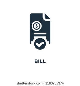 Bill icon. Black filled vector illustration. Bill symbol on white background. Can be used in web and mobile.