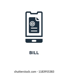 Bill icon. Black filled vector illustration. Bill symbol on white background. Can be used in web and mobile.