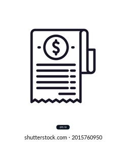 bill Icon. Finance Icons. Money Related Vector Line Icons. Contains such Icons as Wallet, bank, Bundle of Money, Hand with a Coin, and more.  eps 10