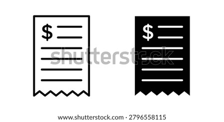 Bill icon. line and filled black pictograms.
