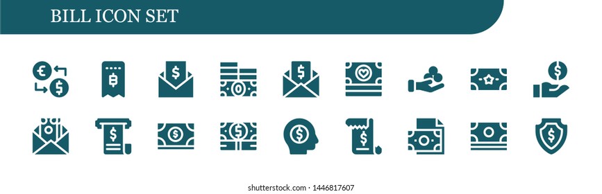 bill icon set. 18 filled bill icons.  Simple modern icons about  - Money exchange, Invoice, Money