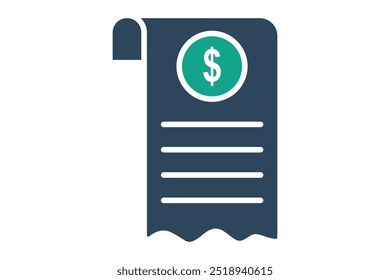 Bill icon. solid icon style. paper with dollar. icon related to bill and payment. business elements vector illustration