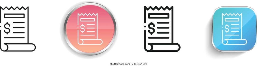 bill icon. Thin Linear, Regular and Button Style Design Isolated On White Background