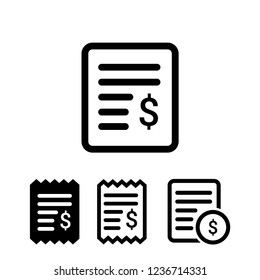 Bill Icon Vector, Invoice Symbol Set