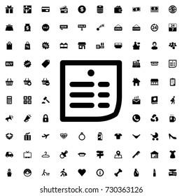 Bill icon vector isolated on white background. set of filled shopping icons.