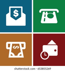 Bill icons set. set of 4 bill filled icons such as atm money withdraw, wallet