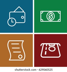 Bill icons set. set of 4 bill outline icons such as ATM money withdraw, bill of house sell, wallet