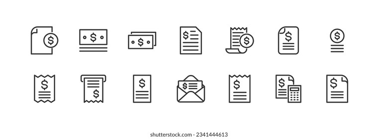 bill icons set for web and UIUX design. Vector objects isolated on a white background
