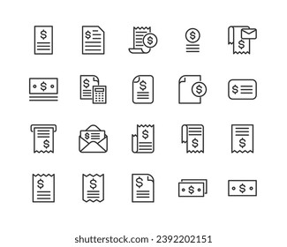 bill icons set for web and UIUX design. Vector objects isolated on a white background