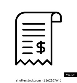 Bill, Invoice, Payment receipt with United States Dollar symbol vector icon in line style design for website design, app, UI, isolated on white background. Editable stroke. EPS 10 vector illustration.