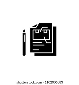 Bill of lading black icon concept. Bill of lading flat  vector symbol, sign, illustration.