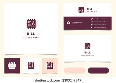 Bill logo design with editable slogan. Branding book and business card template.