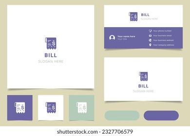 Bill logo design with editable slogan. Branding book and business card template.