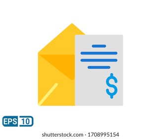 bill and mail flat style icon on white background. Editable color. EPS 10 