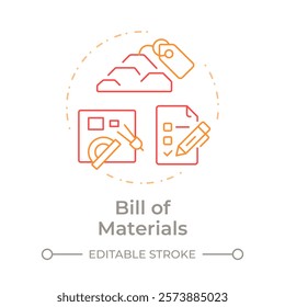 Bill of materials duo tone concept icon. MRP input. List of components required to manufacture product. Round two color outline illustration. Abstract vector design. Easy to use in article