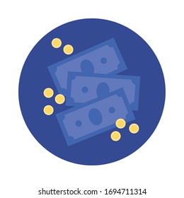 bill money dollars block and flat style icon vector illustration design
