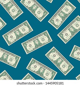 Bill One Dollar Banknot Seamless Pattern Background Symbol of American Paper Money . Vector illustration of Currency Bank Note
