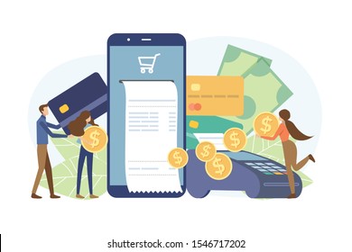 Bill online payment concept. Vector illustration flat design style. young man holding credit card for Internet payments.