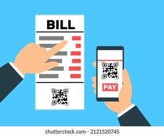 bill online payment using mobil qr scan app vector illustration
