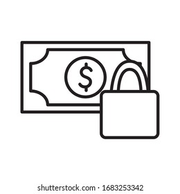 Bill and padlock line style icon of money financial item banking commerce market payment buy currency accounting and invest theme Vector illustration
