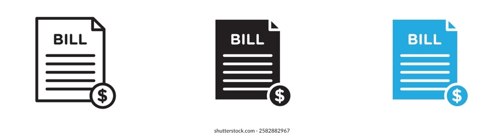 Bill paid icon black white vector outline