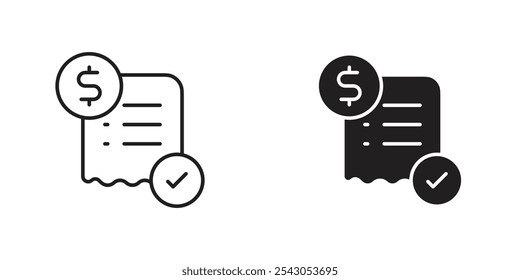 Ícone Faturamento Pago com Marca de Seleção e Símbolo de Dólar, Representando Faturamentos Pagos, Transações Concluídas e Obrigações Financeiras