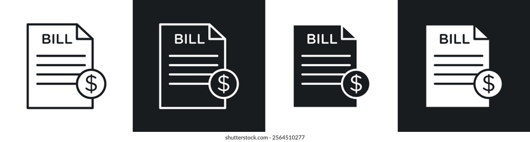 Bill paid icons collection in black filled and line style.