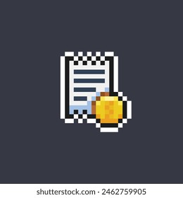 bill paper with coin in pixel art style