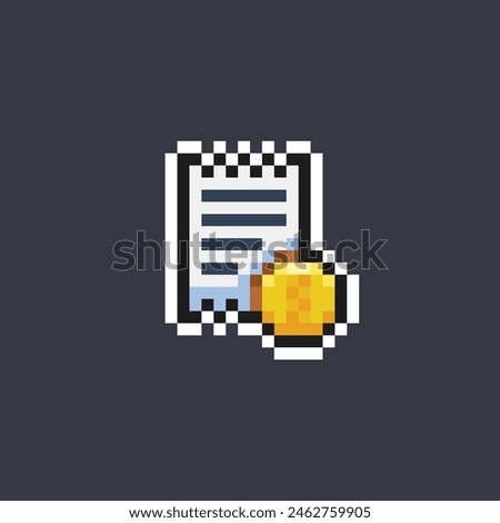 bill paper with coin in pixel art style