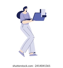 Bill Pay with Woman Character with Laptop Use Online Application Vector Illustration