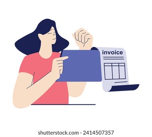 Bill Pay with Woman Character with Tablet Use Online Application Vector Illustration