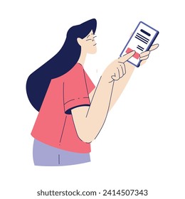 Bill Pay with Woman Character Use Smartphone Application Vector Illustration